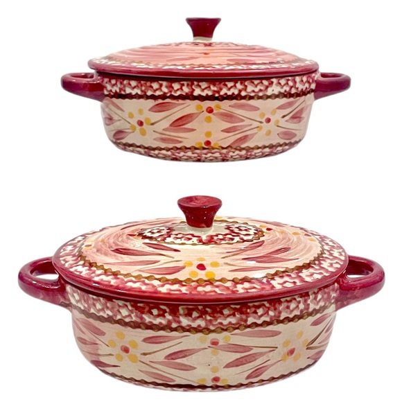 TEMPTATIONS Old World Cranberry Red 9 oz Ramekins & Serving Baskets Set of 2 EUC - Picture 6 of 14